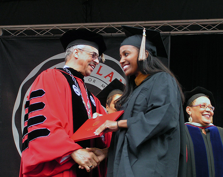 President Brown congratulates the latest Clark Atlanta University graduate