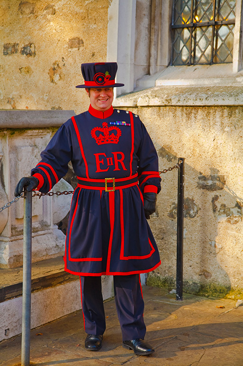 Yeoman Warder welcoming guests to the Tower of London