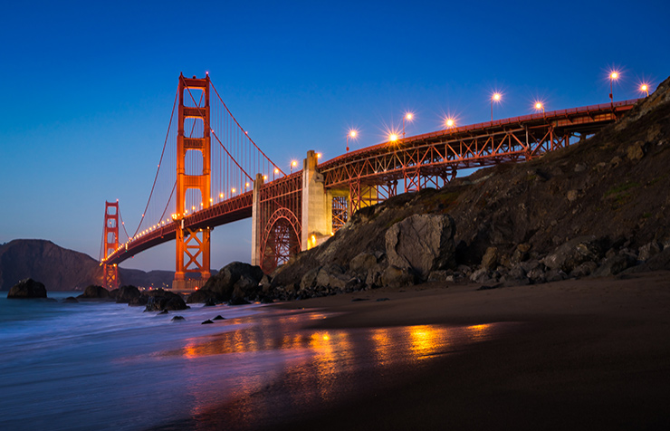 Golden Gate Bridge, built in 1936, viewed from Marshall Beach, San Francisco