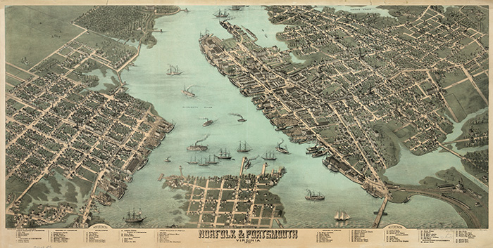 Old Norfolk Map, Virginia Waterways To Freedom