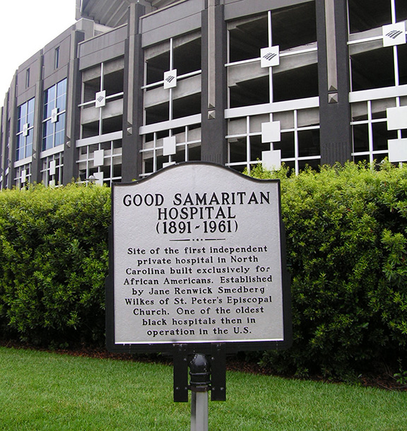 Good Samaritan Hospital marker at Bank of America Stadium