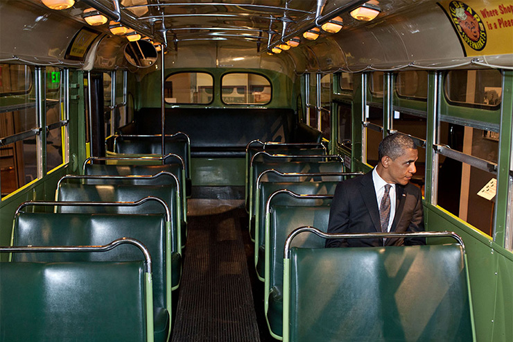 President Obama on Rosa Parks Bus, Detroit