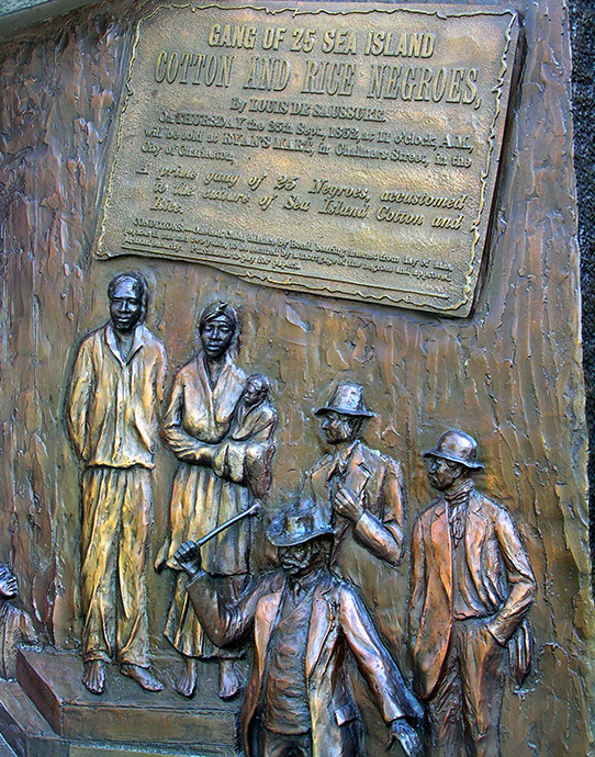 Slave auction relief on African American monument, South Carolina State House