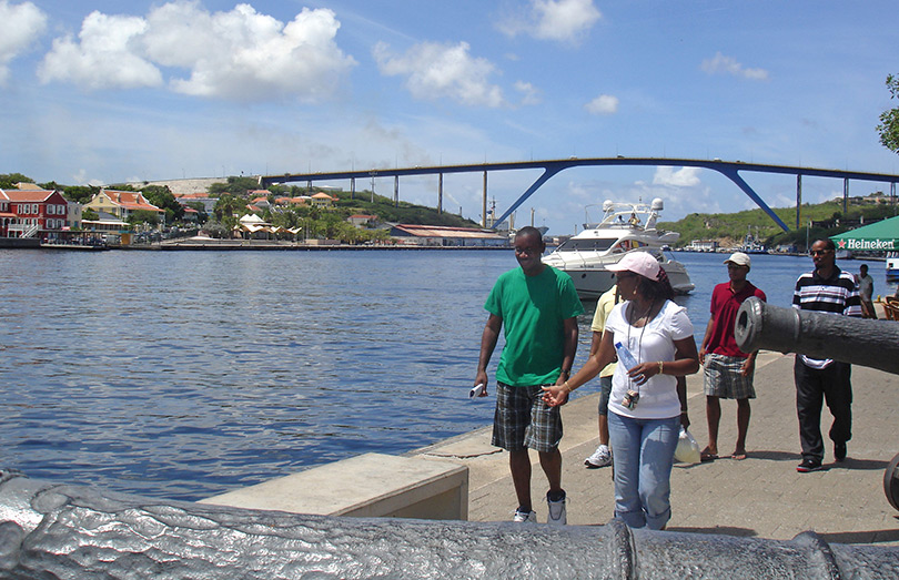 Walking by the waterfront canons of Curacao