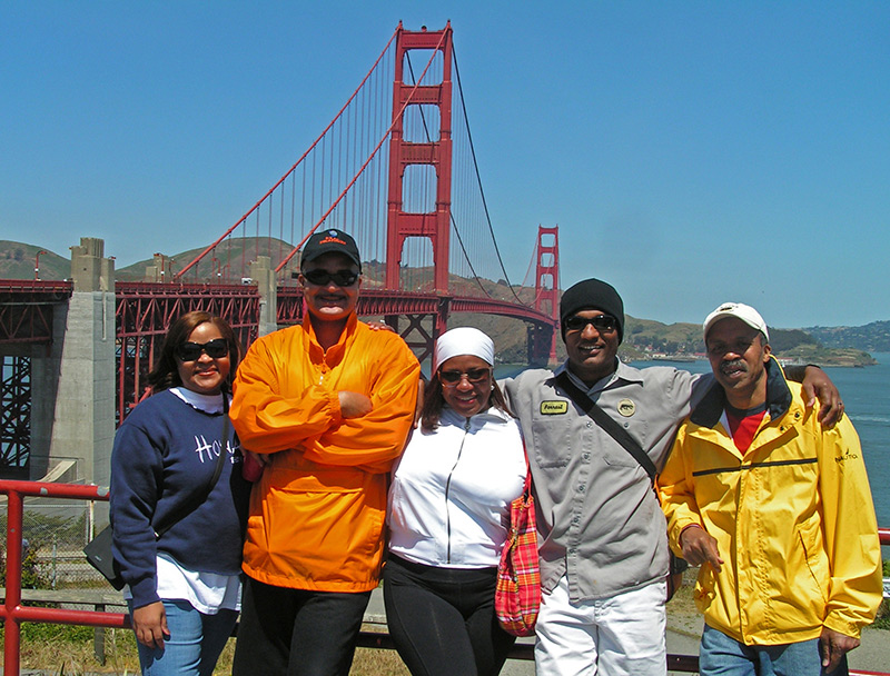 Friends at the entrance to Golden Gate Bridge in San Francisco