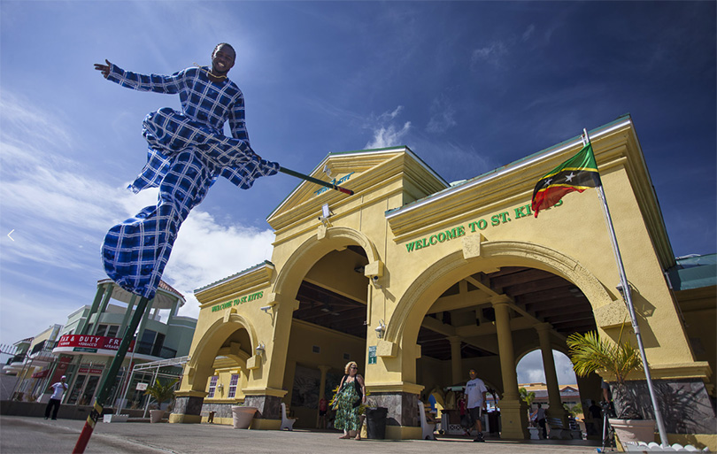 St. Kitts man on Mocko-Jumpie welcomes you at the port