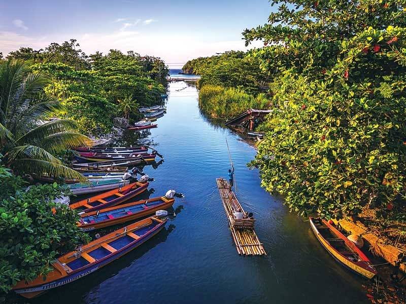 Traditional Jamaican river-rafting near Ocho Rios