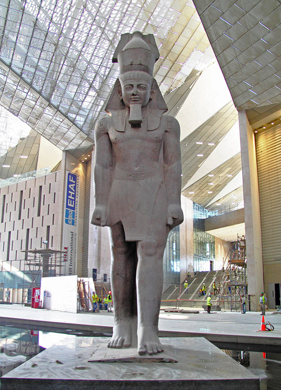 Ramesses II standing at the Grand Egyptian Museum in Giza